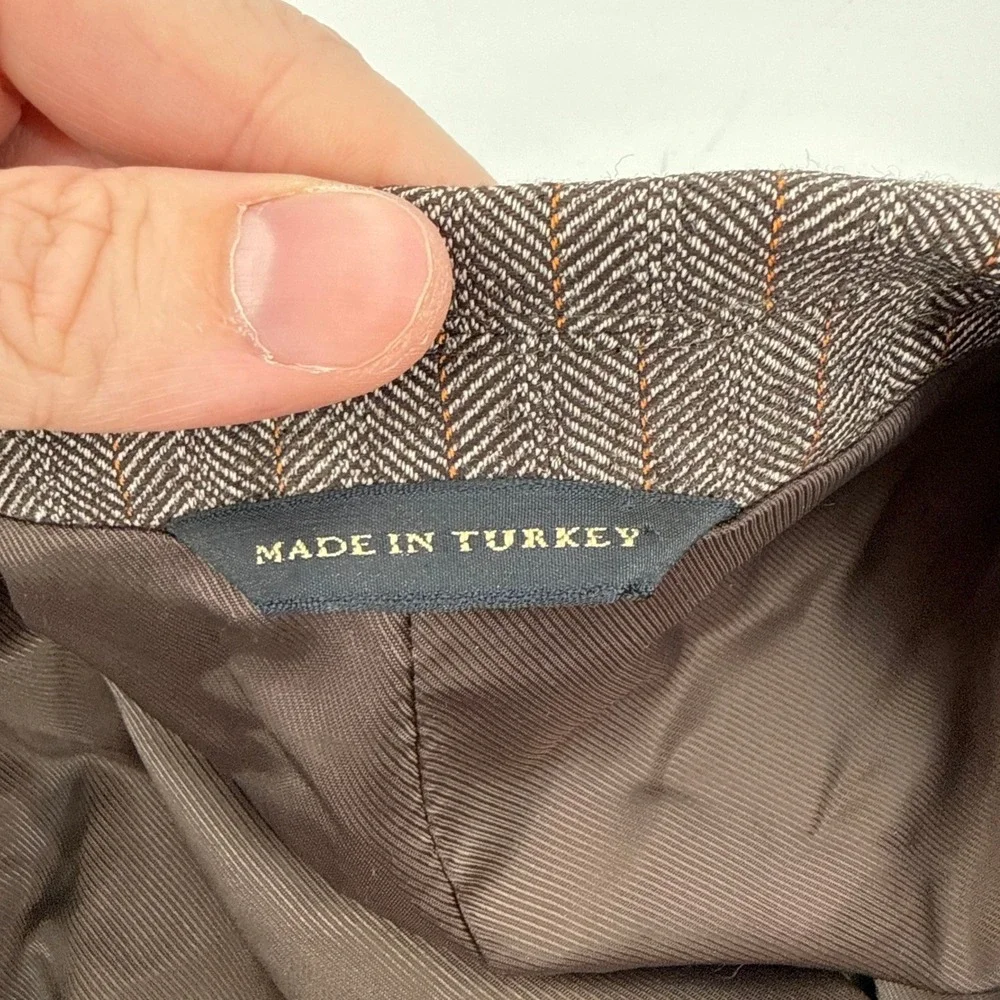 Banana Republic Wool Brown Herringbone Pinstripe Blazer Men 44R Sport Coat 2-Btn